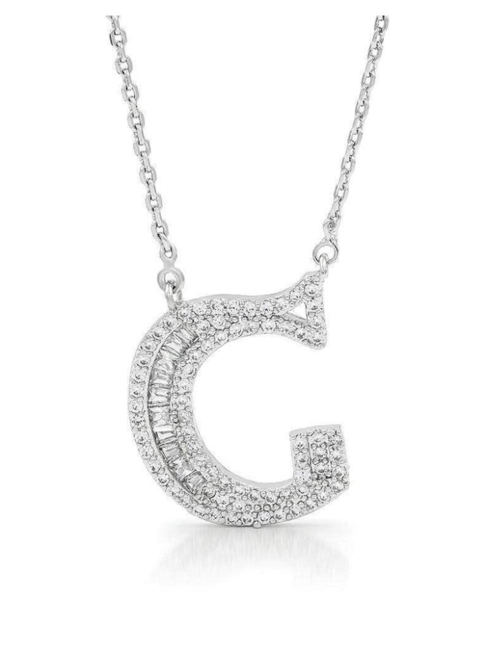 Silver Cubic Zirconia Initial Name Letter "C" Elegant Sparkling Necklace